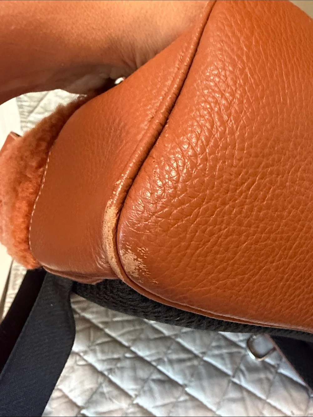 Coach Rust Orange Leather-Trim Sherpa Backpack